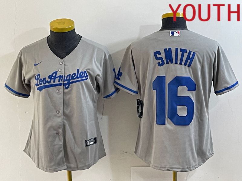 Youth Los Angeles Dodgers #16 Smith Grey Game Nike 2024 MLB Jersey style 1->->Youth Jersey